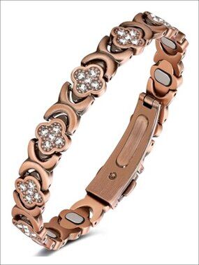 Pure Copper Magnetic Bracelet with Neodymium Magnets & Cubic Zirconia,